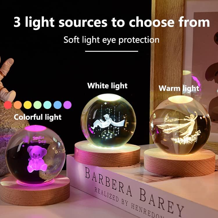 Personalized 3D Photo Engraved on Crystal Night Lights Family Baby Mom Dad Gift Crystal Ball Colorful Atmosphere Lights