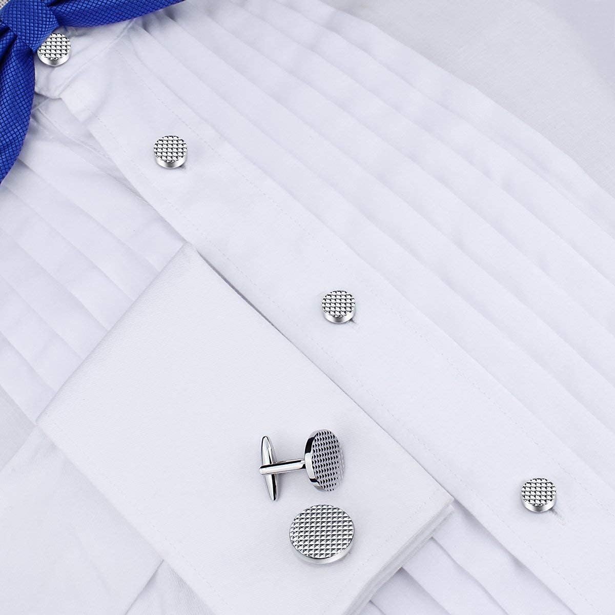 HAWSON Silver/Gold Cufflinks for Men with Tuxedo Shirt Studs,Men Accessories Jewelry with Gift Box,Gifts for Family,Best Friend on Wedding Business Birthday Anniversary