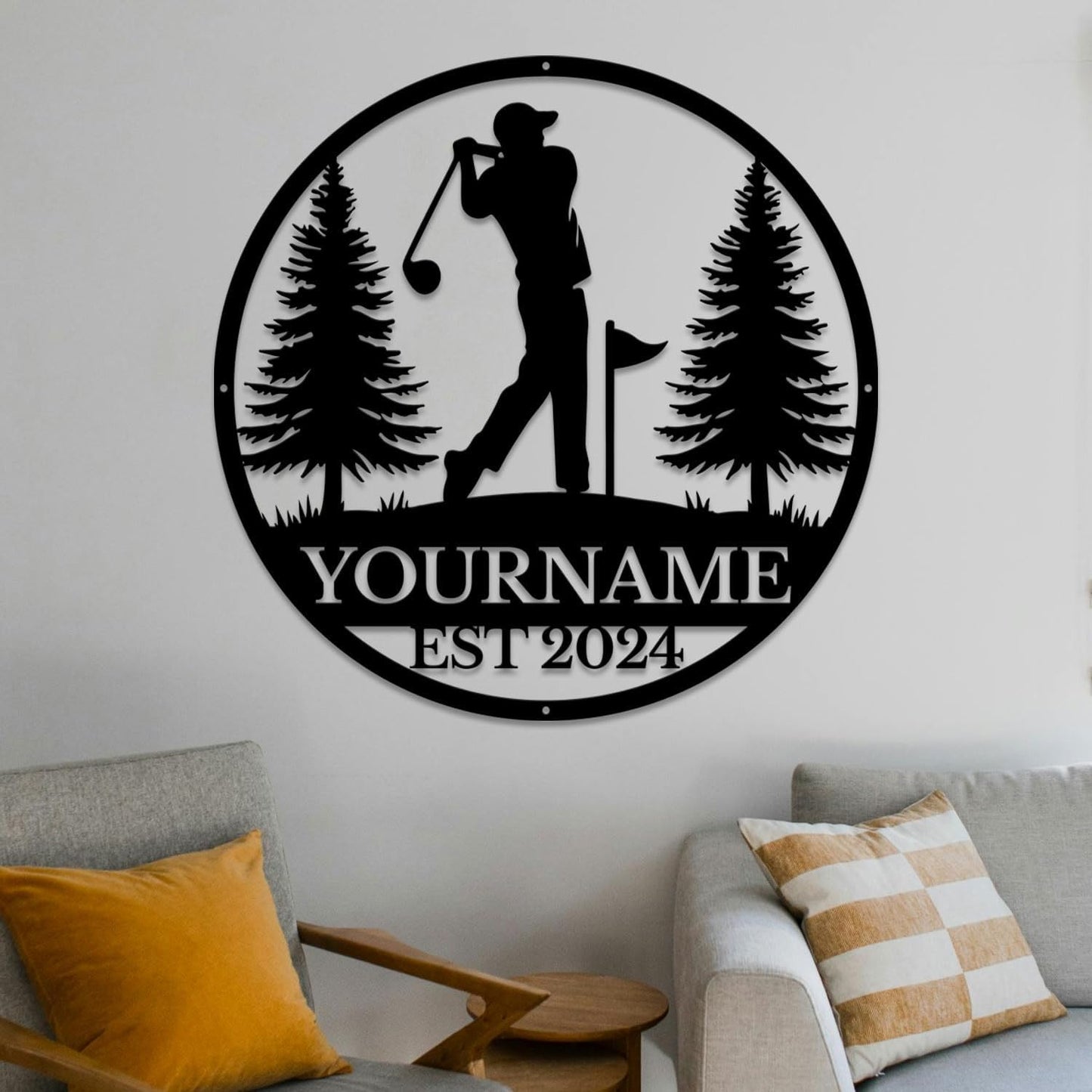 Golf Art Metal Signs,Custom Golf Metal Name Signs,Personalized Golf Signs,Black Golf Metal Wall Art Signs,Golfball Home Outdoor Metal Signs (Style A)