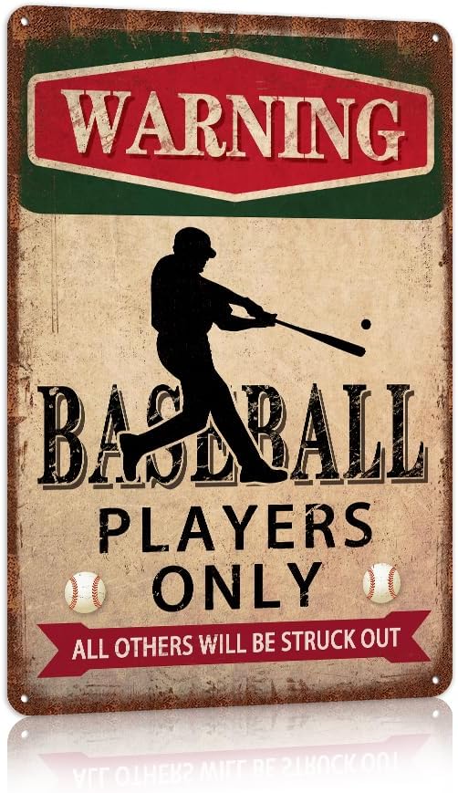 Baseball Accessories Baseball Decor For Boys Room Baseball Gifts Sports Signs Warning Baseball Players Only Metal Tin Signs