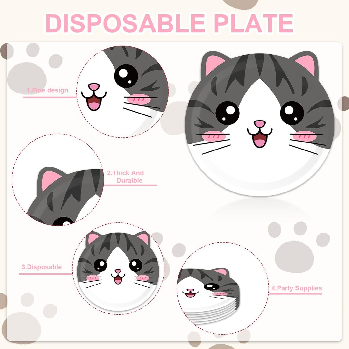 Cat Birthday Party Decorations Disposable Cat Meow Plates and Napkins Forks Supplies Serves 16 Pet Kitten Baby Shower Birthday Party Decorations
