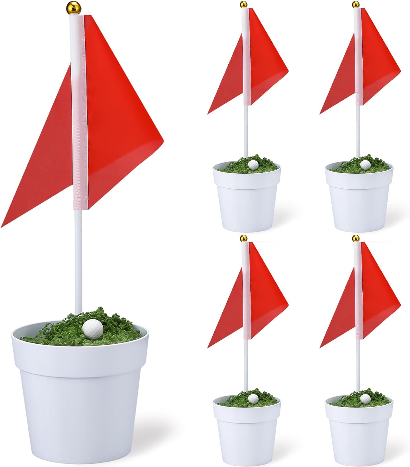 Mimorou 4 Sets Golf Table Centerpiece Decorations Party Supplies Include Mini Golf Ball Mini Flowerpot Artificial Moss Lawn Red Flag for Golfers Sport Themed Birthday DIY Party Decor