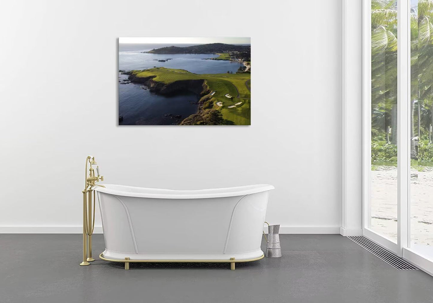 Pebble Beach Golf Course Wall Art Pictures - Pebble Beach Wall Art for Living Room Bedroom Bathroom Home Decorations Framed Artwork Canvas Prints Ready to Hang(28''H x 44''W)