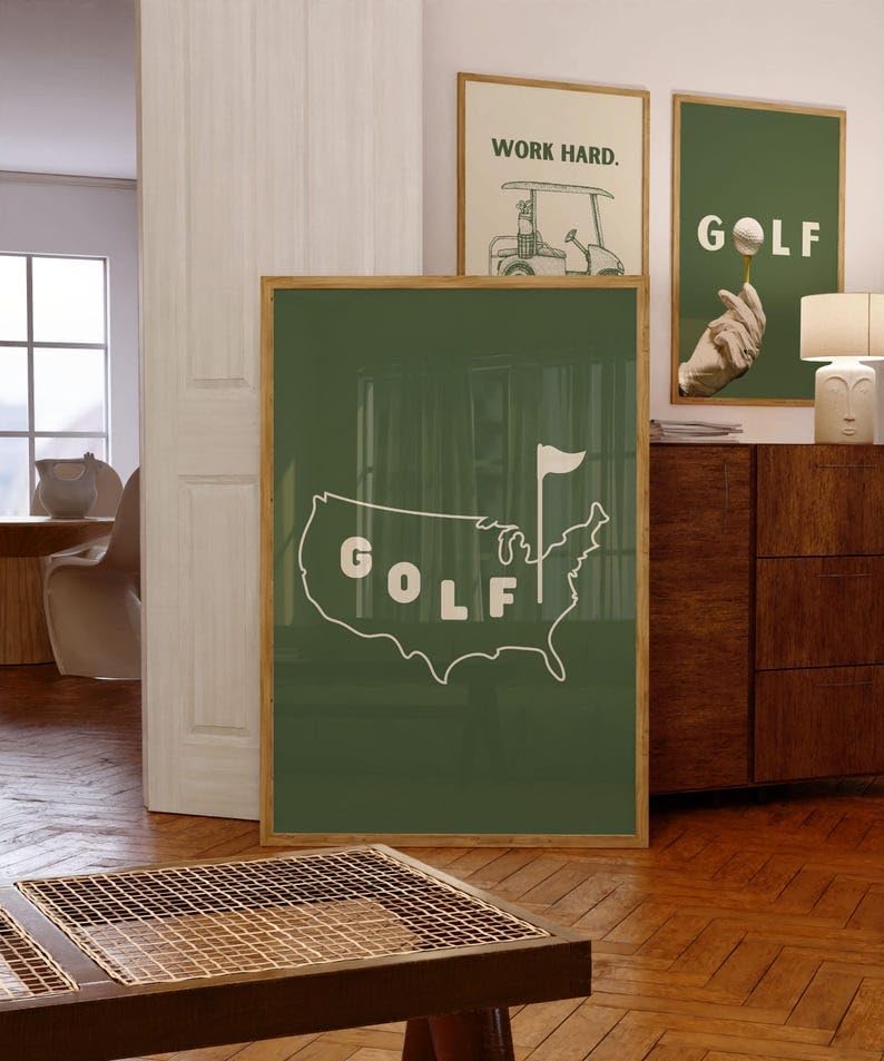 USA Golf Poster, Vintage American Golf Course Wall Art Print, Retro Sports Decor with Golf Ball Design, Stylish Golf Wall Decor for Home, Office, or Man Cave (Unframed) (9x11)