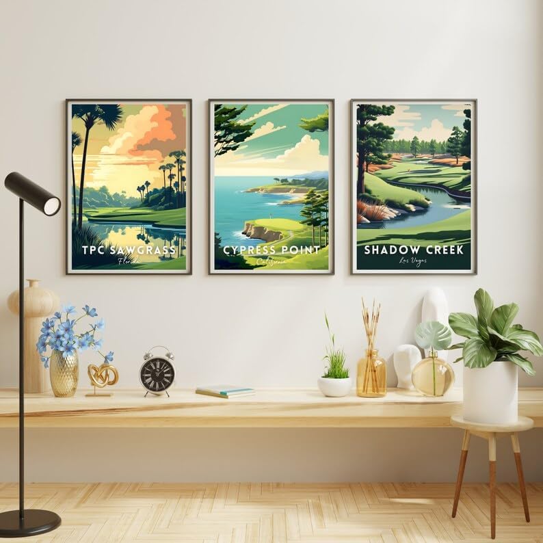 Nationcog TPC Sawgrass Golf Wall Art Print, Vintage Florida Course Poster for Living Room or Study, Scenic Decor for Men, Unique Dad Gift, Golf Enthusiast Room Accent (Unframed) (9x11)