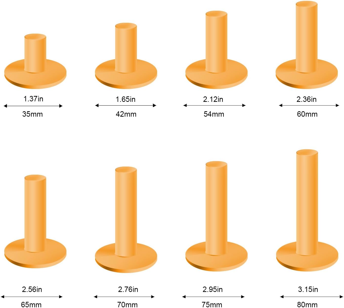 Rubber Golf Tees for Mats & Indoor Golf Simulators - 8 Pack Mixed Size for Driving Range & Indoor and Outdoor Golf Hitting Mats (US Sizes, 8 Sizes)