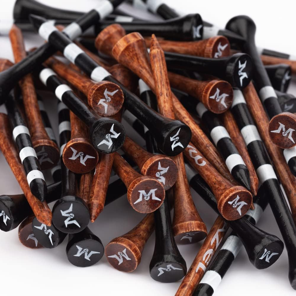 MAZEL Natural Wood/Bamboo Golf Tees 2 3/4 Inch & 3 1/4 Inch,Pack 50 or 120,Reduce Friction & Side Spin,More Stable Golf Tees