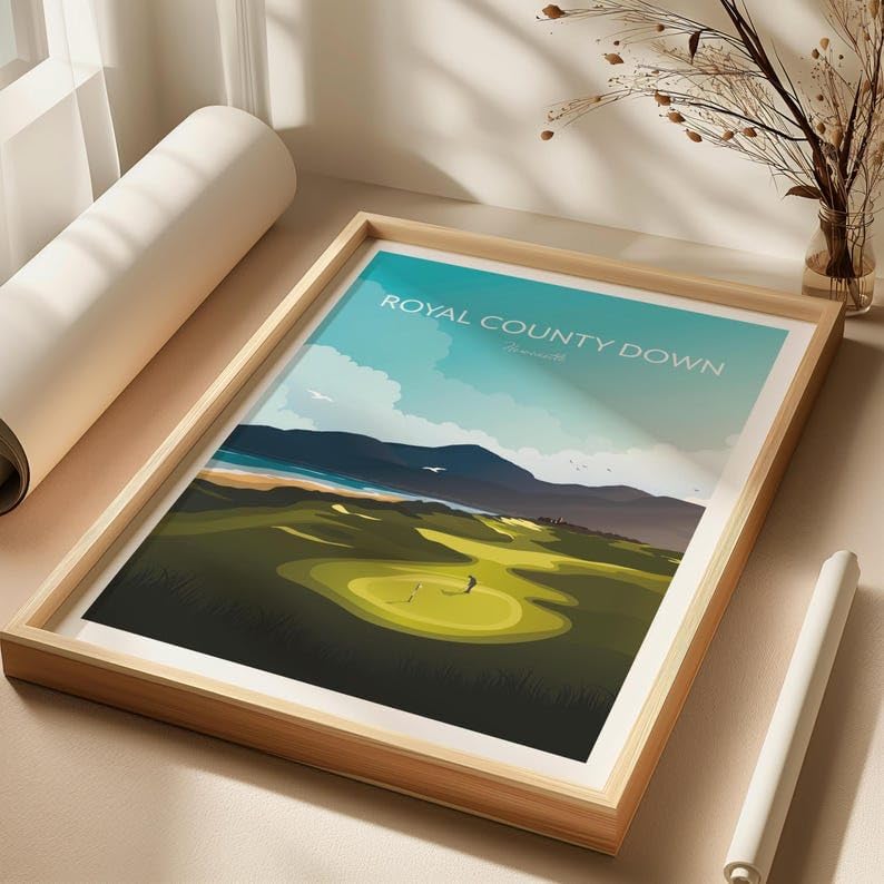 Nationcog Royal County Down Golf Print - Newcastle, Northern Ireland, Royal County Down Poster, Vintage Golf Travel Poster, Scenic Golf Course Art, Golf Course Wall Art (Unframed) (20x30)