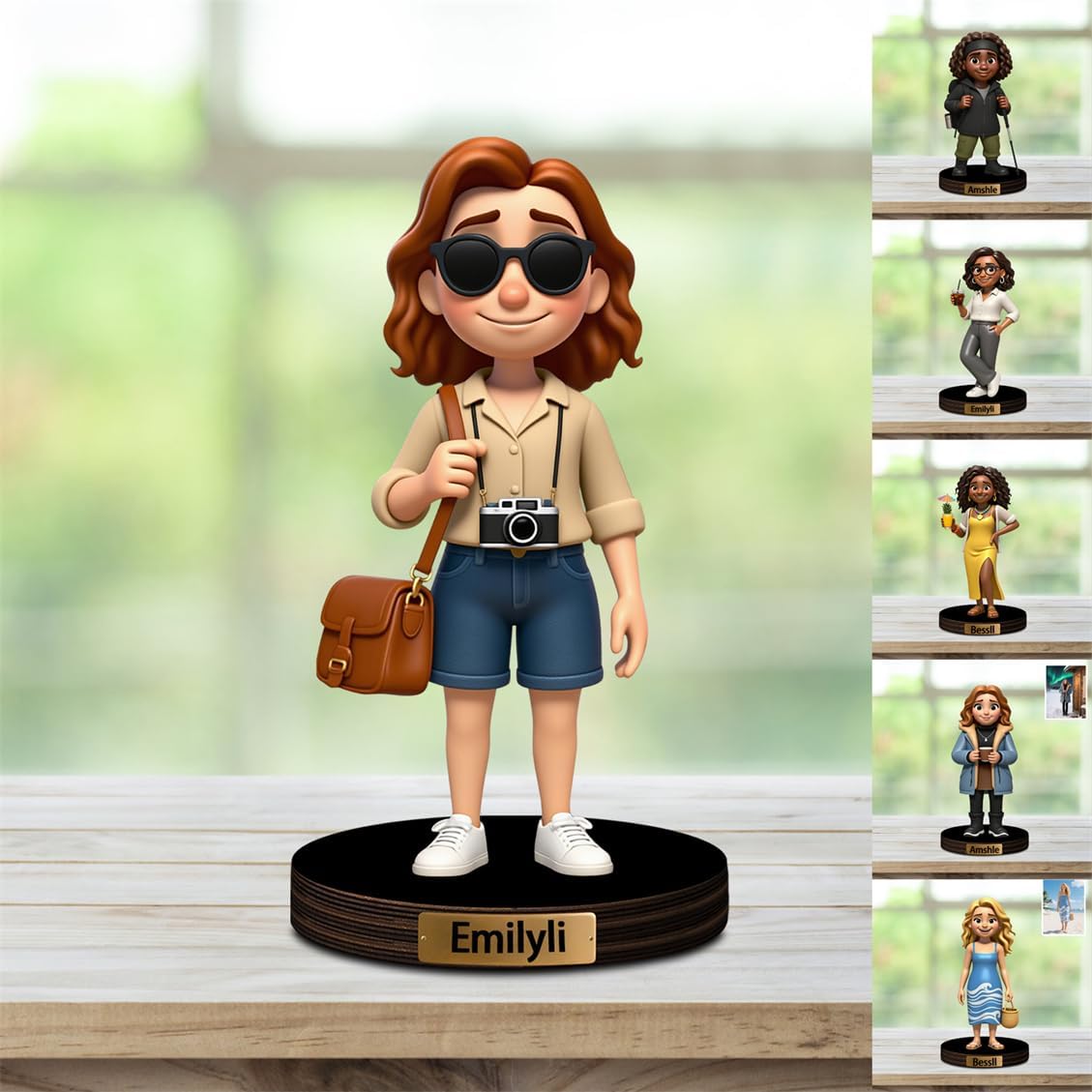 Personalized Family Photo Cartoon Desktop Decor Custom 2D Birthday Portrait Figurine Plaque with Name Picture Acrylic Sculpture Desk Sign Ornament for Men Women Family Couple Christmas Birthday,05