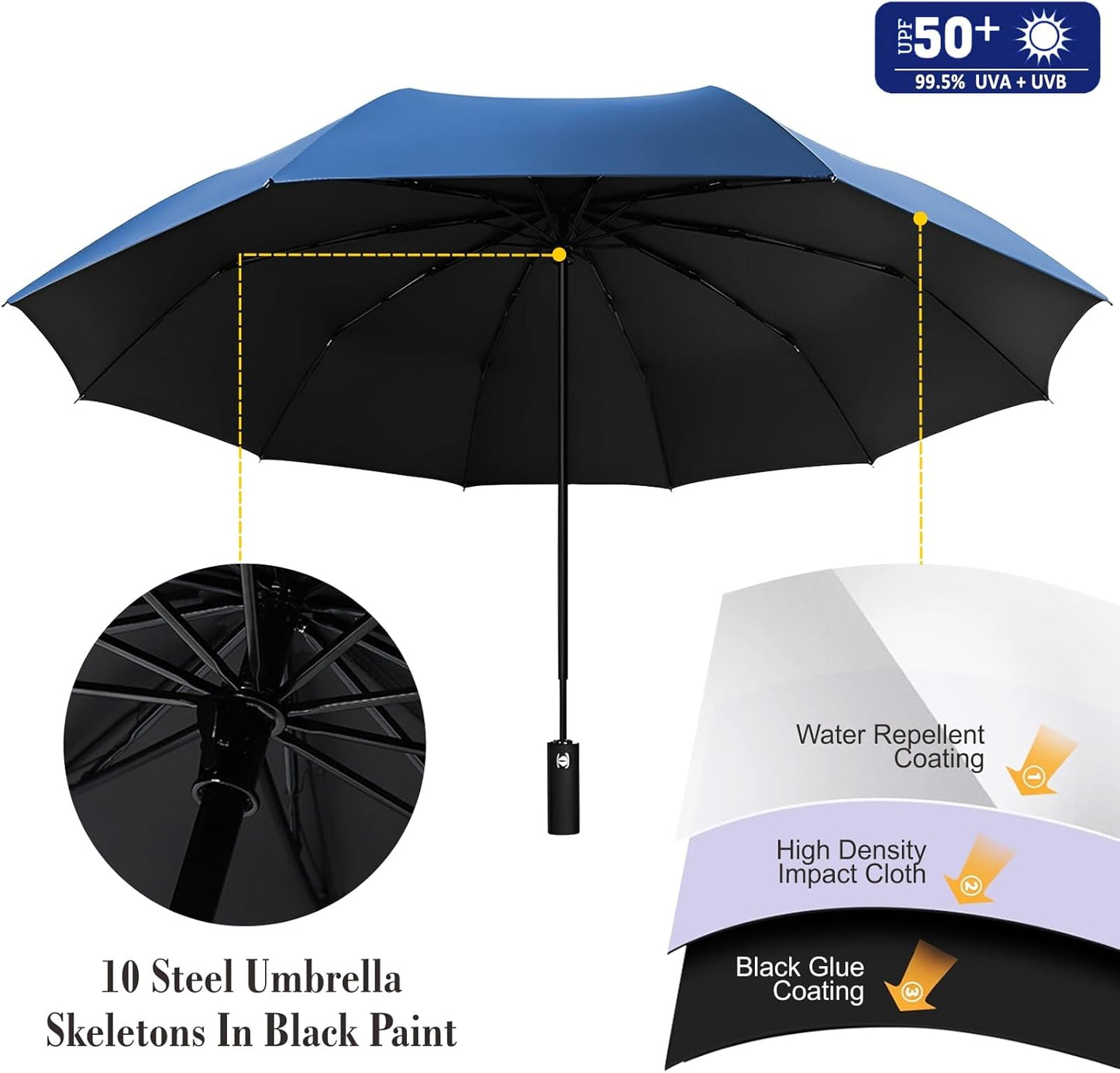 UPF 50+ Beach Umbrella with Adjustable Universal Clamp