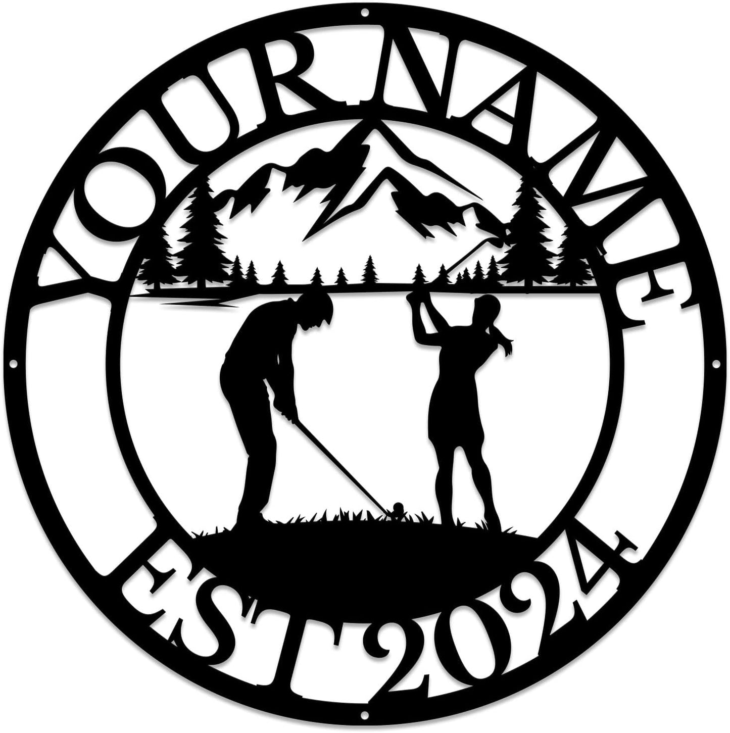 Golf Art Metal Signs,Custom Golf Metal Name Signs,Personalized Golf Signs,Black Golf Metal Wall Art Signs,Golfball Home Outdoor Metal Signs (Style C)