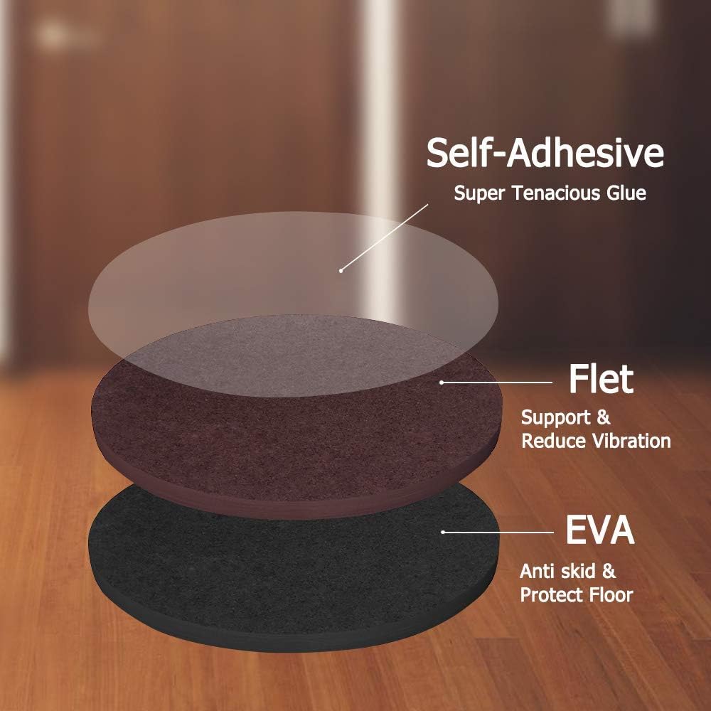 Yelanon Non Slip Furniture Pads - 16 pcs 3" Round Felt & EVA Furniture Grippers, Dark Brown & Black, Self Adhesive Rubber Feet for Hardwood, Laminate, Tile, Vinyl, Cork Floors