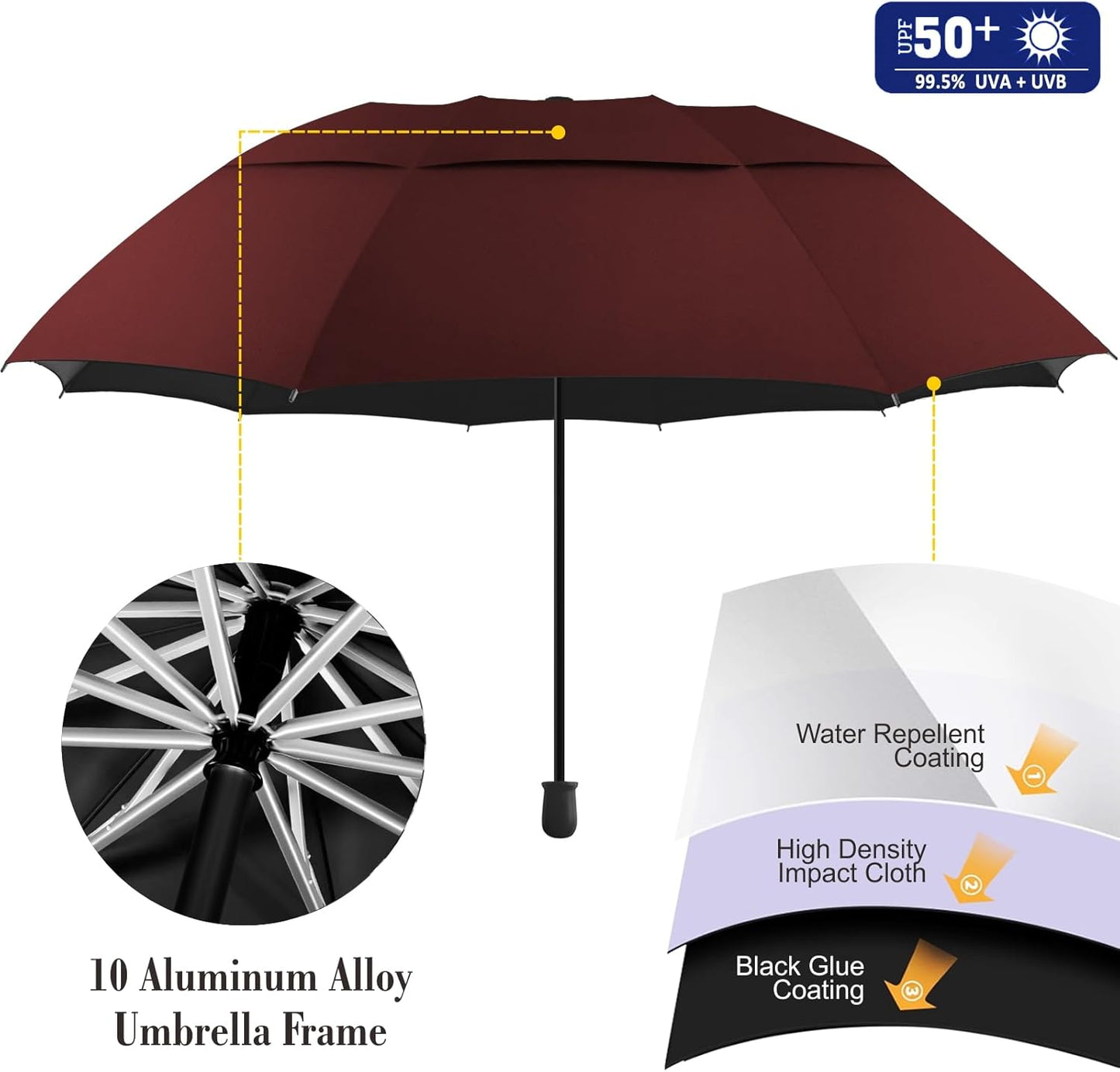 UPF 50+ Beach Umbrella with Adjustable Universal Clamp