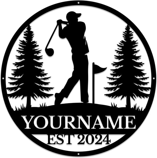 Golf Art Metal Signs,Custom Golf Metal Name Signs,Personalized Golf Signs,Black Golf Metal Wall Art Signs,Golfball Home Outdoor Metal Signs (Style A)