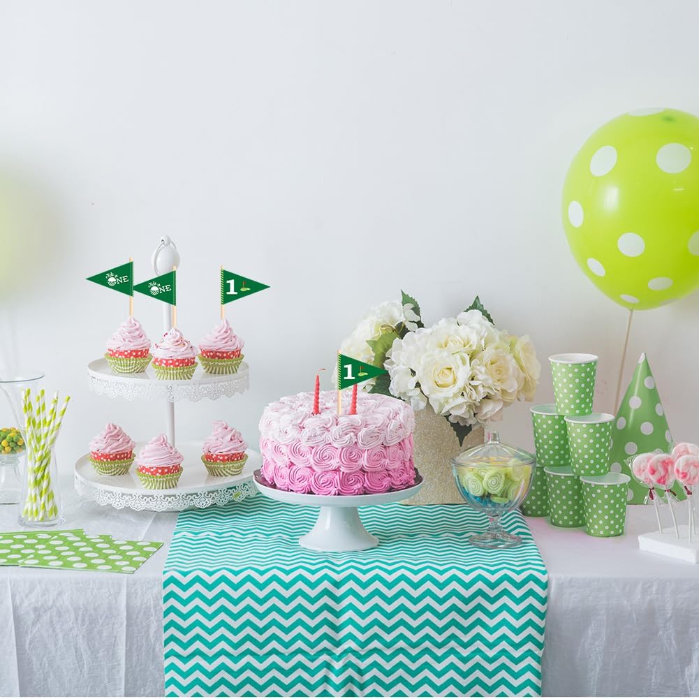 Golf Themed Toothpick Flags, 20 PCS Hole In One 1st Birthday Golf Cocktail Picks Mini Stick Cupcake Toppers Flags for Baby 1st Birthday Party Food Bar Decorations (Hole In 1)