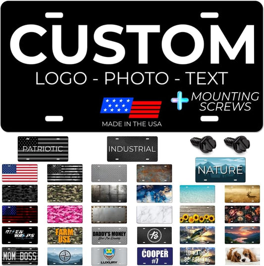 Personalized Custom Vanity License Plate for Cars & Trucks - Decorative Novelty Auto Accessory for Garage, Bar, or Home Display - Upload Your Logo for Your Business (Industrial)