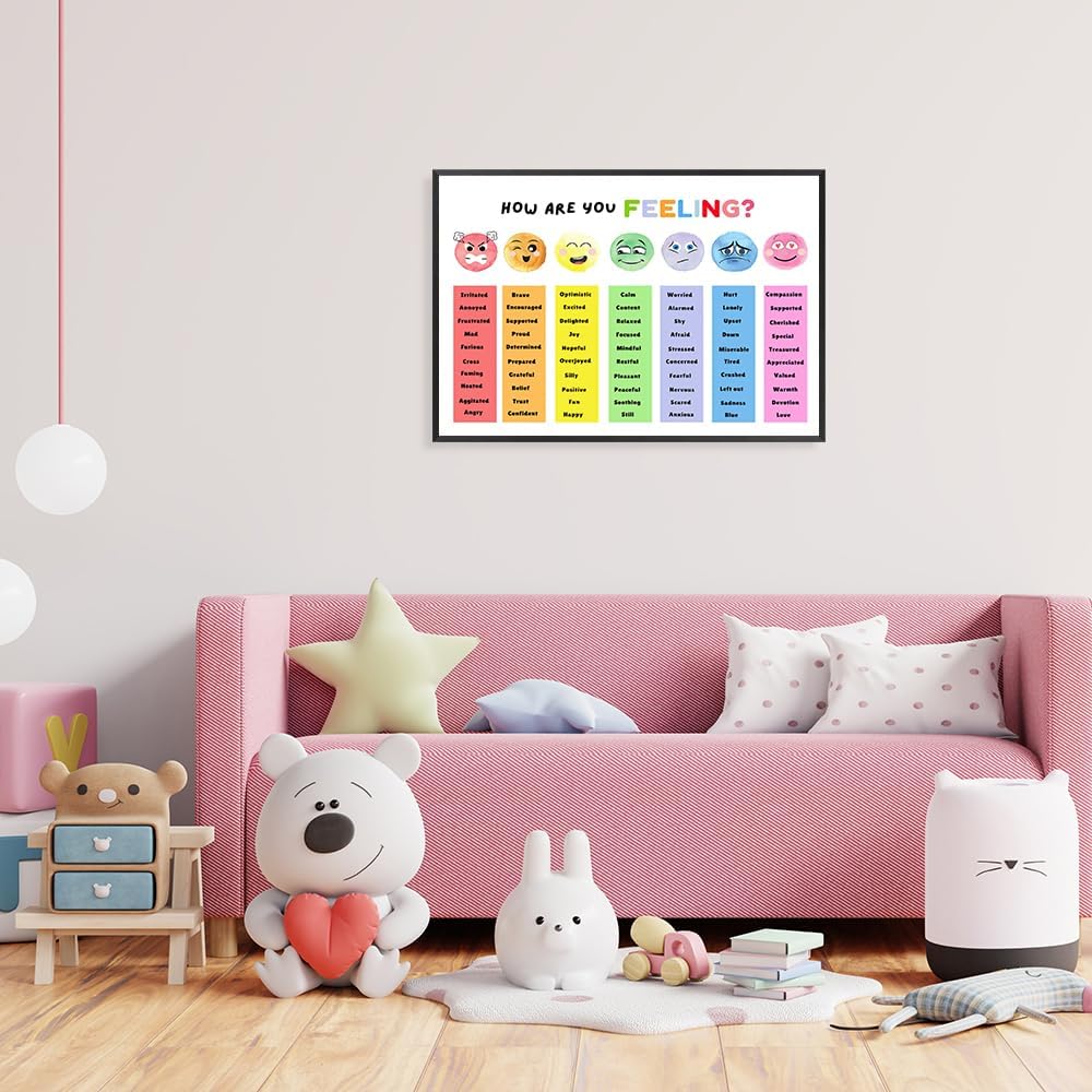 uoyien Feelings Chart For kids Mental Health Posters Help Students Understand Emotions Poster Calm Corner Special Education Classroom Decorations Preschool Classroom Supplies Metal Framed 16x24in