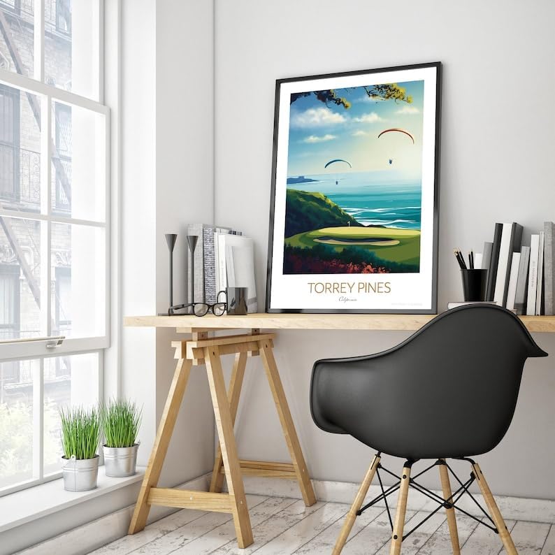 Torrey Pines Golf Print - San Diego, California Travel Wall Art, Torrey Pines Golf Poster, California Golf Course Print, Coastal Golf Art, Paragliding Wall Decor (Unframed) (9x11)