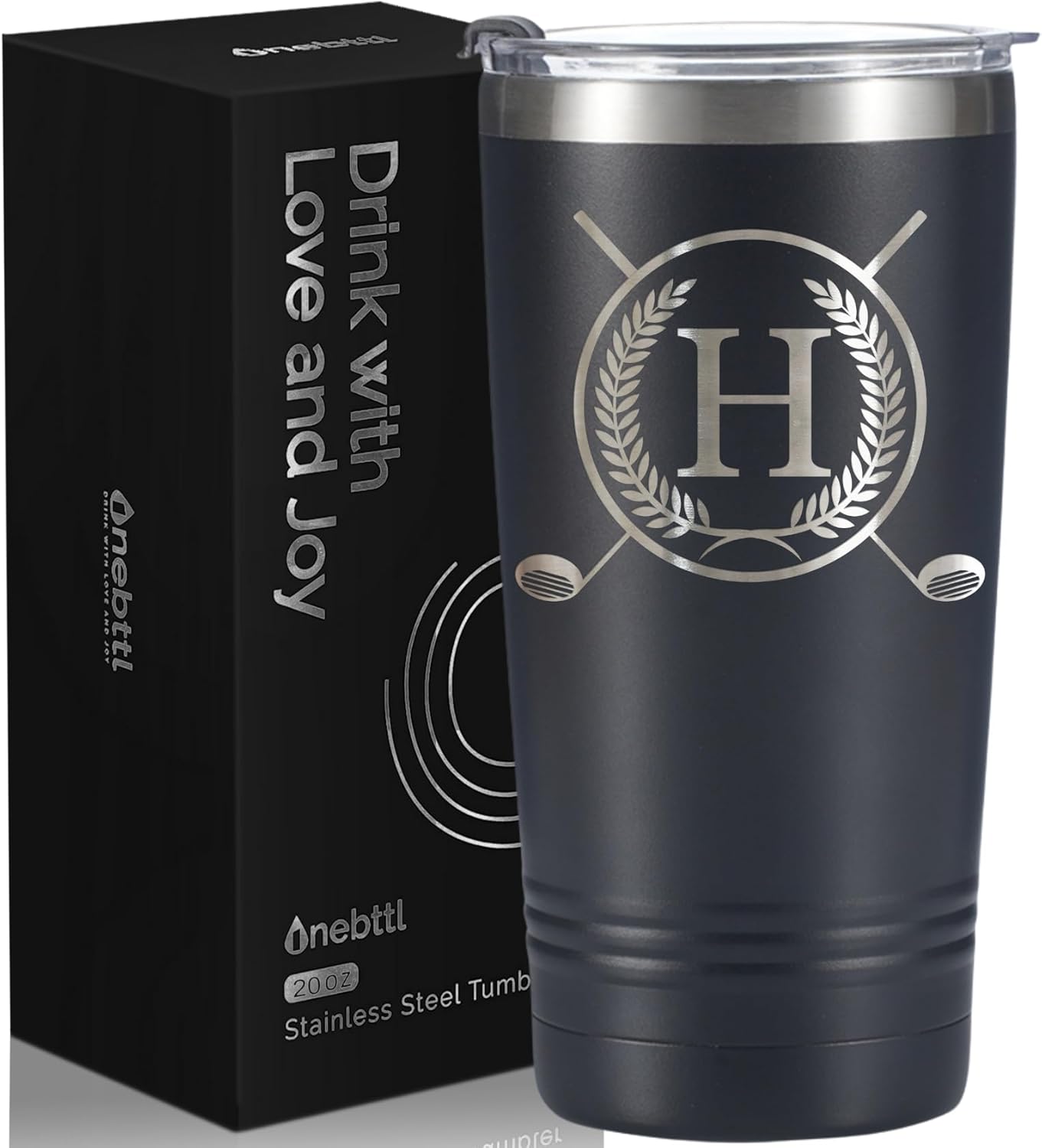 Onebttl Golf Gifts for Men with Initial for Golfer & Golf Lovers, 20oz Travel Mug, Perfect Gifts for Men, Birthday, Christmas - H