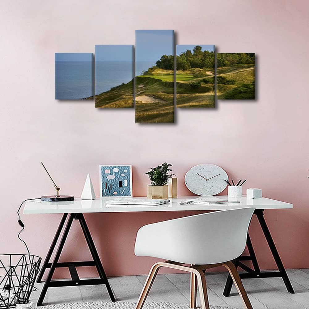 5 Panel Whistling Straits Paintings Canvas Prints Wall Art Golf Course Home Decor Scenery Pictures for Living Room Bedroom Office Wall Decorations Poster Painting Framed Ready to Hang - 50"W x 24"H