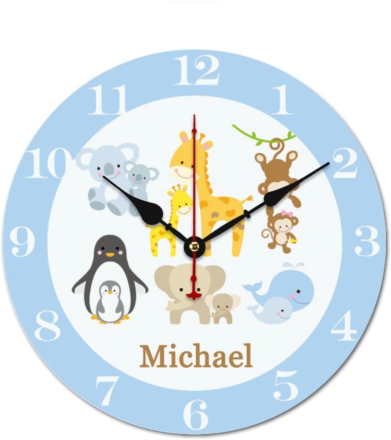Zoo Animal Wood Wall Clocks Rustic Battery Operated 10 inch Non Ticking Wall Clock for Kids Rooms Boys Girls,Nursery Wall Clock,Custom Kids Clock with Name,Birthday, Style-11, 280ol74ft6tg
