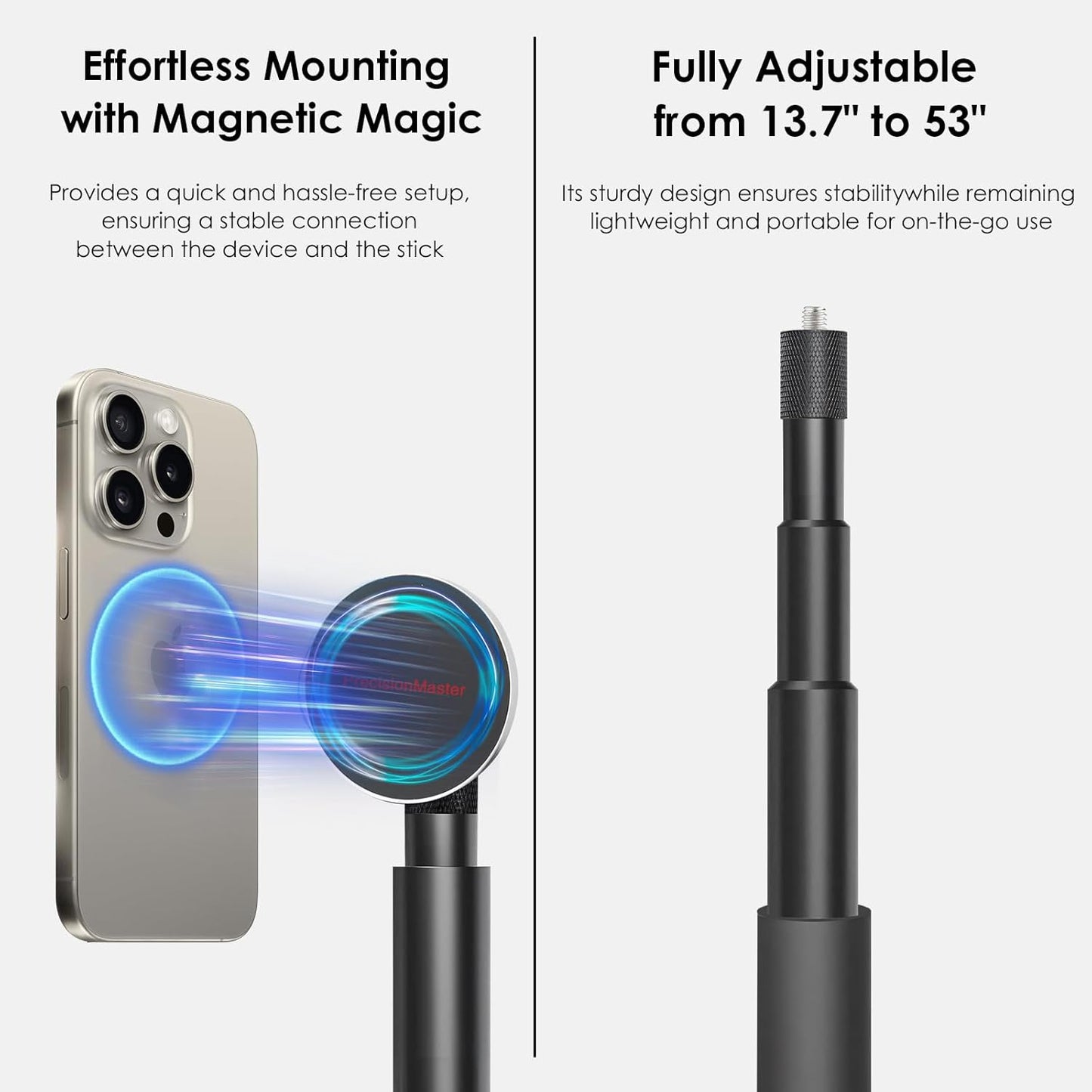 Golf Tripod Monopod Magnetic Golf Film Stick 52" Adjustable Aluminum, Golf Swing Training Aid Compatible with iPhone Android Phones Action Camera
