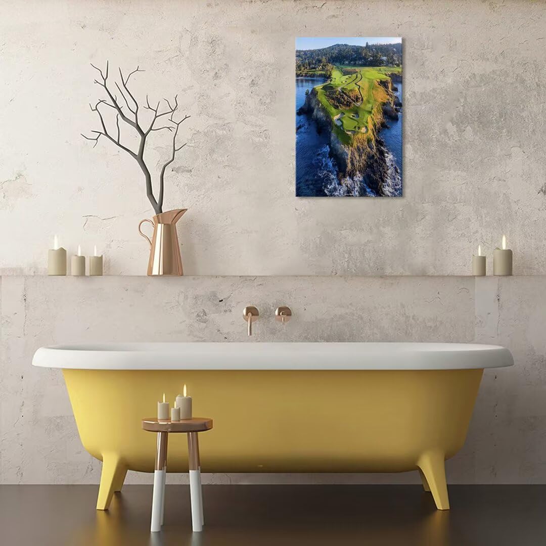 Pebble Beach Golf Course Canvas Wall Art for Living Room Bedroom Bathroom Home Decorations Sports Landscape Office Room Decor Golf Framed Artwork Giclee Prints Ready to Hang(24''W x 36''H)