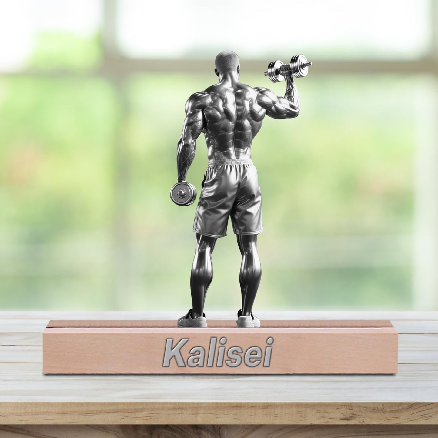 Personalized Fitness Muscle Man Ornaments for Bedroom Office Sport Room Custom Name Figurine Sign Plaque Fitness Dumbbells Athlete Acrylic Plaque Home Decor Gift for Men Women Sport Lover