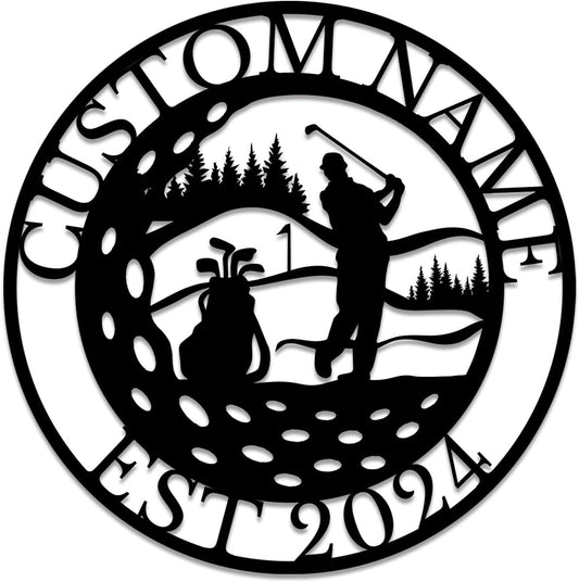 Personalized Custom Crossed Golf Metal Wall Art,Personalized Golfer Name Sign Decoration For Room,Hole Golf Club Decoration (Golf A)