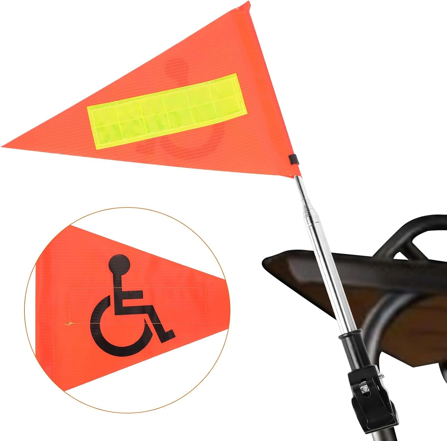Golf Cart Flag Pole - Reflective Accessories, 22X30cm Orange Safety Flag, Telescopic Pole, Handicap Mount for Wheelchairs