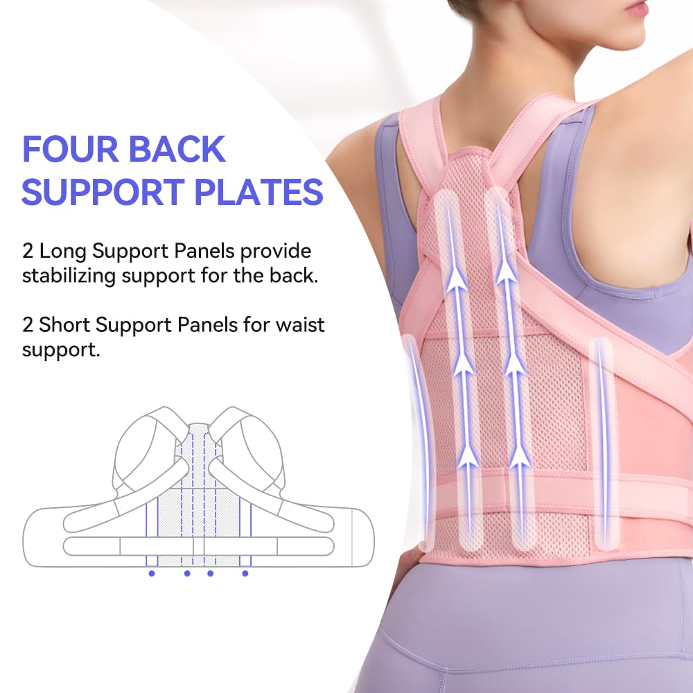 Fit Geno Back Brace Posture Corrector for Women and Men, Shoulder Straightener, Adjustable Full Back Support, Upper and Lower Back Pain Relief - Scoliosis, Hunchback, Hump, Thoracic, Spine Corrector (Multicolor, Large)