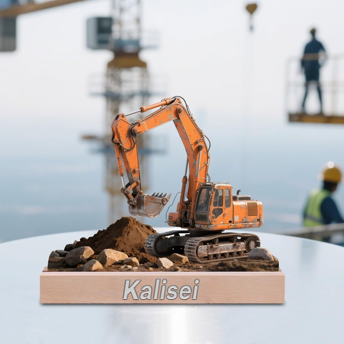 Personalized Excavator Desktop Ornament Sign Custom Name Flat Desk Sign Excavator Lovers Plaque with Wooden Base Home Garage Men Cave Desk Decor Plaque Gift for Dad Grandpa Christmas Birthday