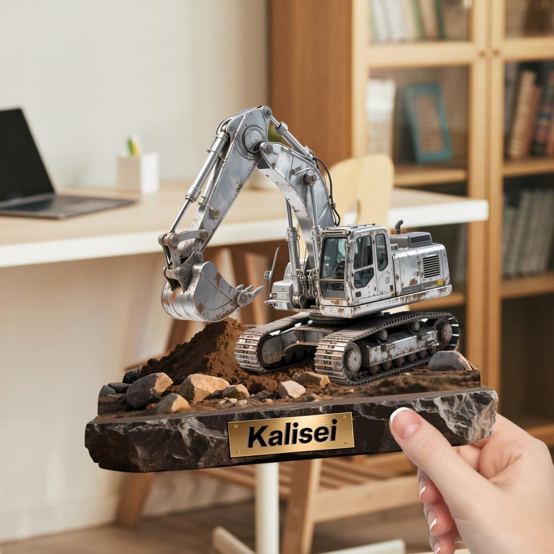 Personalized Excavator Desktop Ornament Sign Custom Name Flat Desk Sign Excavator Driver Acrylic Plaque Home Garage Men Cave Desk Decoration Plaque Gifts for Dad Grandpa Birthday Christmas
