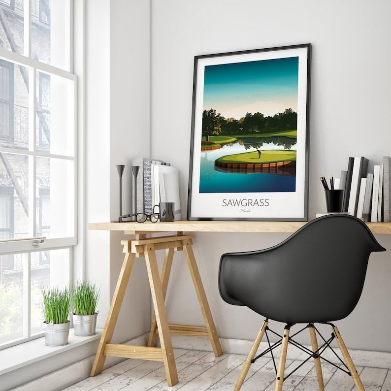 Nationcog TPC Sawgrass Golf Print - Island Green 17th Hole; Golf Poster; Sawgrass Golf Poste; Sawgrass Print; Florida Golf Course; Island Green Artwork (Unframed) (11x14)