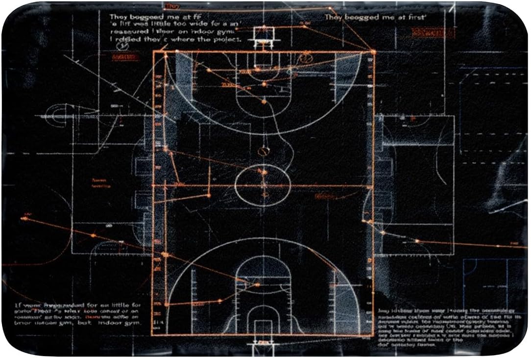 Feelyou Basketball Polyester Bath Rug Ball Sport Game Soft Fleece Door Carpet for Kids Boys Girls Basketball Court Plan Non Slip Bath Mat Sport Theme Bathroom Floor Indoor Doormat,16x24 Inch