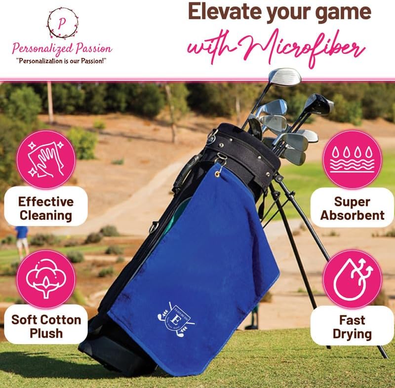 Personalized Passion Golf Towels with Corner Grommet - 16"x26" Customized Velour Cotton Golf Bag Towels with Name - Super Soft and Highly Absorbent - Quickly Remove Dirt and Sweat - Hot Pink