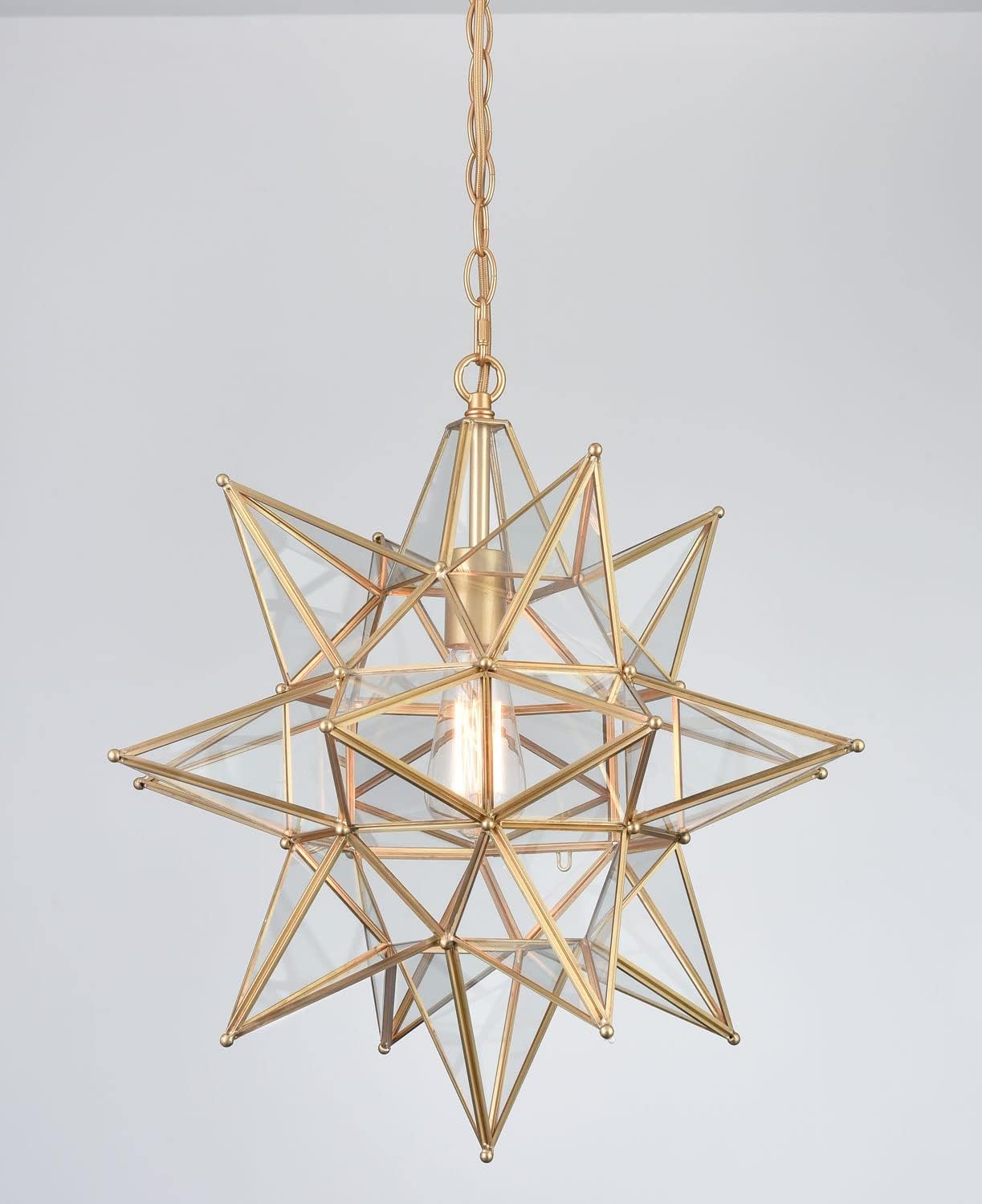 DIRYZON 20 Inch Gold Large Moravian Star Pendant Light Mid Century Clear Glass Hanging Pendant Light for Kitchen Bedroom Porch