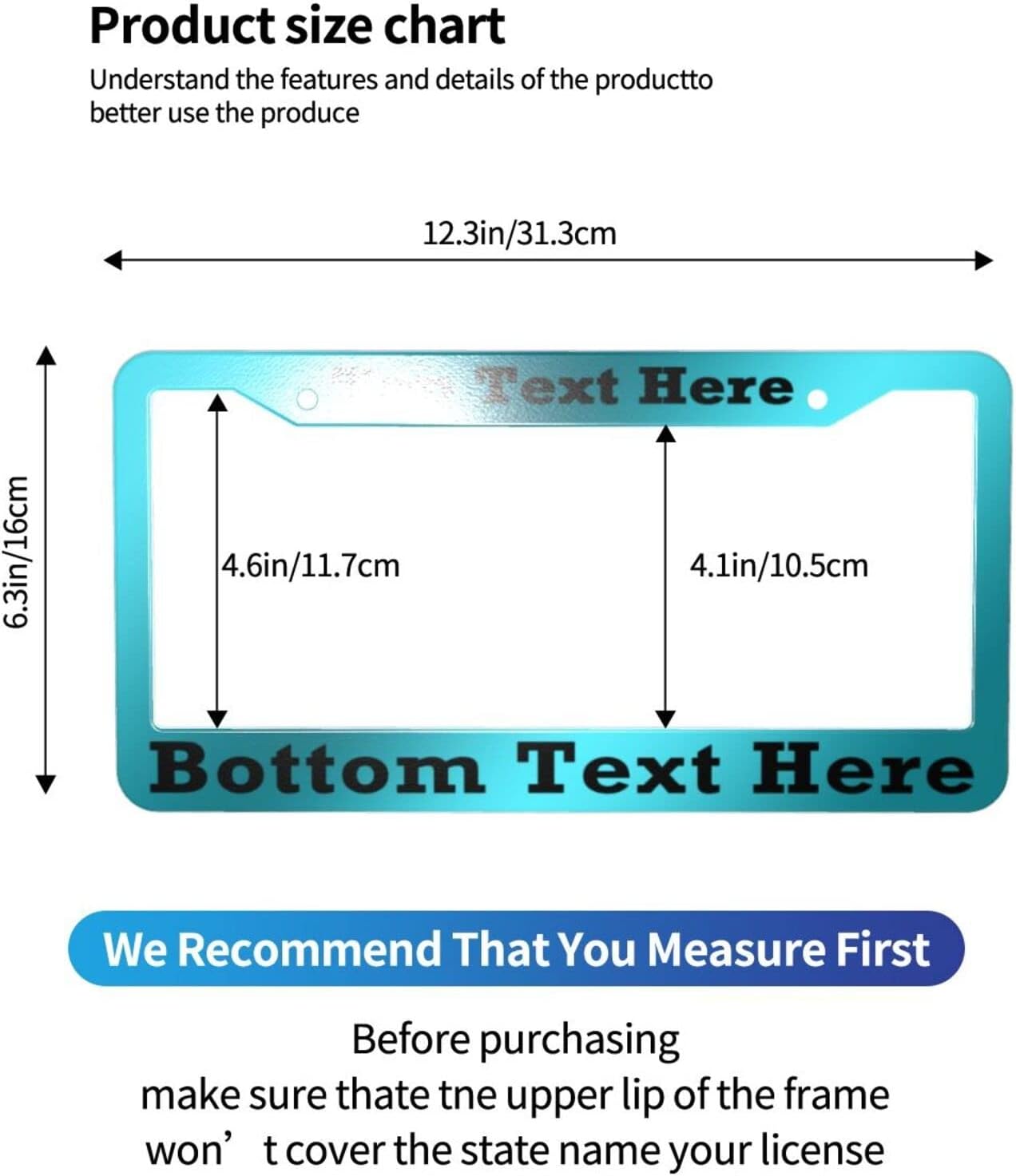 2 Packs Custom License Plate Frame Personalized Car Tag Frame with Screw Caps,2 Holes,12"x6",Style 4