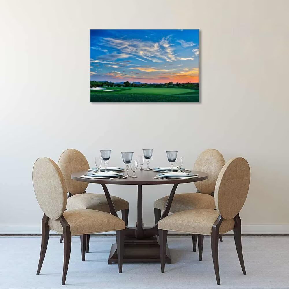 Arizona Scottsdale Golf Course Wall Art for Living Room Bedroom Bathroom Home Decorations Sunset Arizona Scottsdale Landscape Picture Poster Framed Artwork Canvas Prints Ready to Hang(12''H x 16''W)