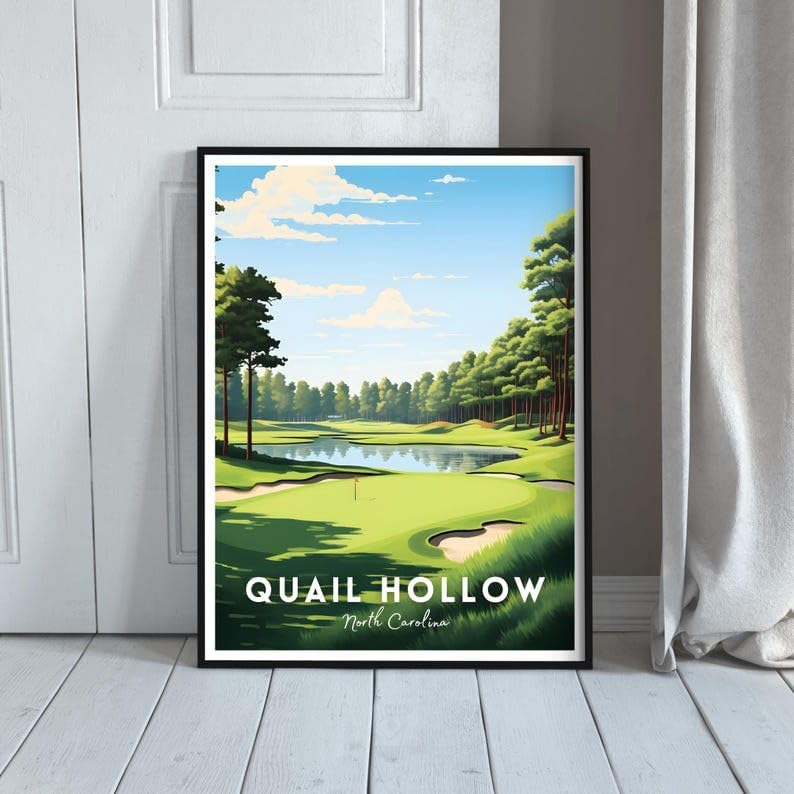 Nationcog Quail Hollow Golf Poster, Vintage North Carolina Wall Art Print, Retro Golf Course Landscape Decor, Sports Artwork for Man Cave or Office (Unframed) (24x36)