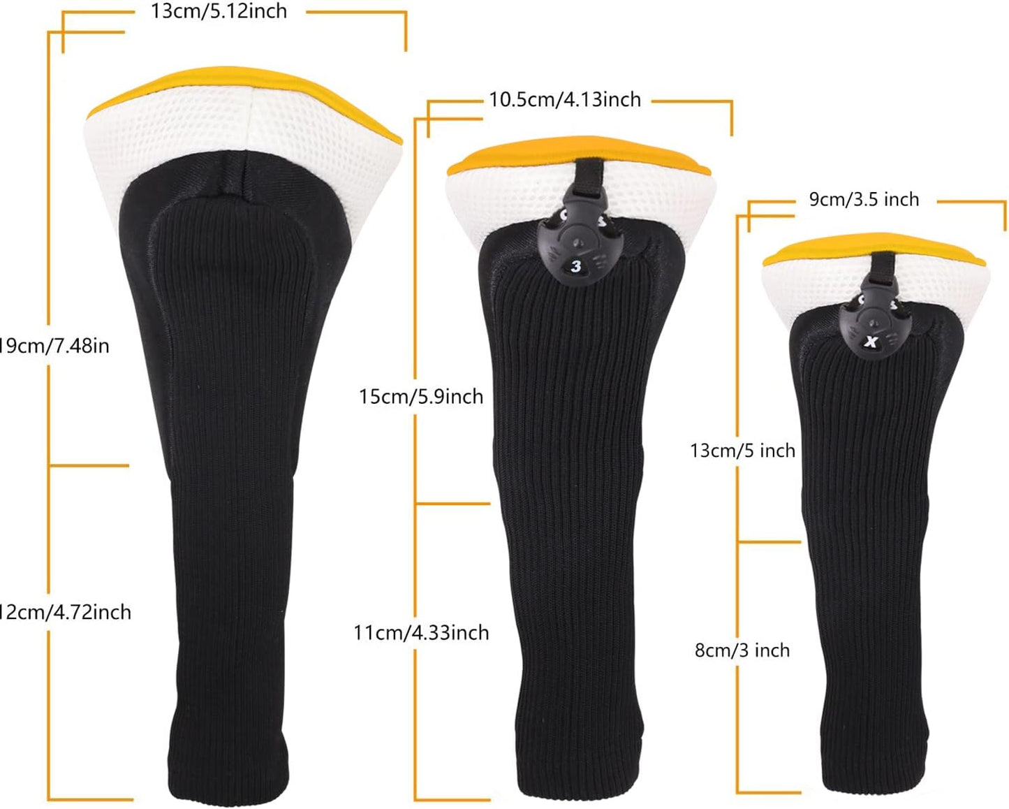 Black Golf Club Head Cover for Driver Fairway 3 Pcs Woods Headcovers, Golf Accessories Hybrid Head Covers Set with Interchangeable Tags 3 4 5 7 X