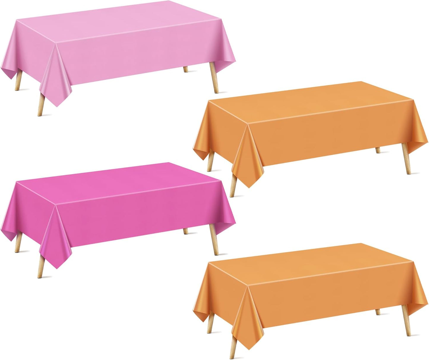 4 Pieces Pink & Orange Series Rectangle Tablecloth, 54x72" Solid Color Waterproof & Spillproof Disposable Plastic Table Cover, Durable Party Tablecloth for Dining, Buffet, Picnic, Outdoor Events