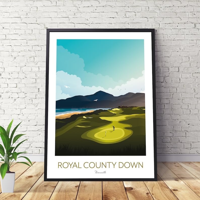 Nationcog Golf Print Ireland - Royal County Down - Links Course, Royal County Down Poster, Newcastle Golf Course Print, Golf Wall Art, Scenic Golf Landscape, Golfer Gift (Unframed) (20x30)