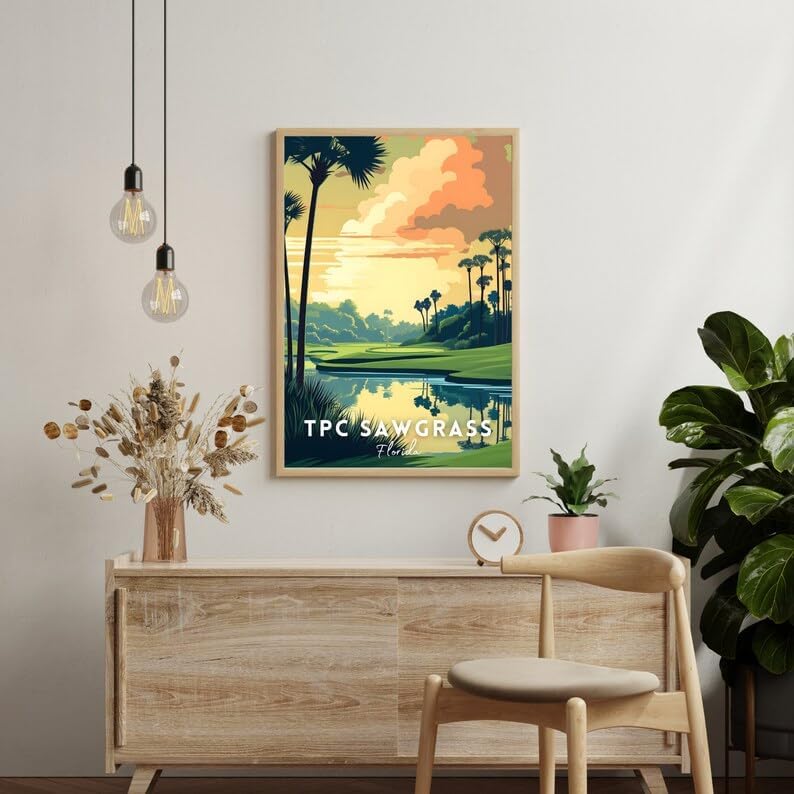 Nationcog TPC Sawgrass Golf Wall Art Print, Vintage Florida Course Poster for Living Room or Study, Scenic Decor for Men, Unique Dad Gift, Golf Enthusiast Room Accent (Unframed) (20x30)
