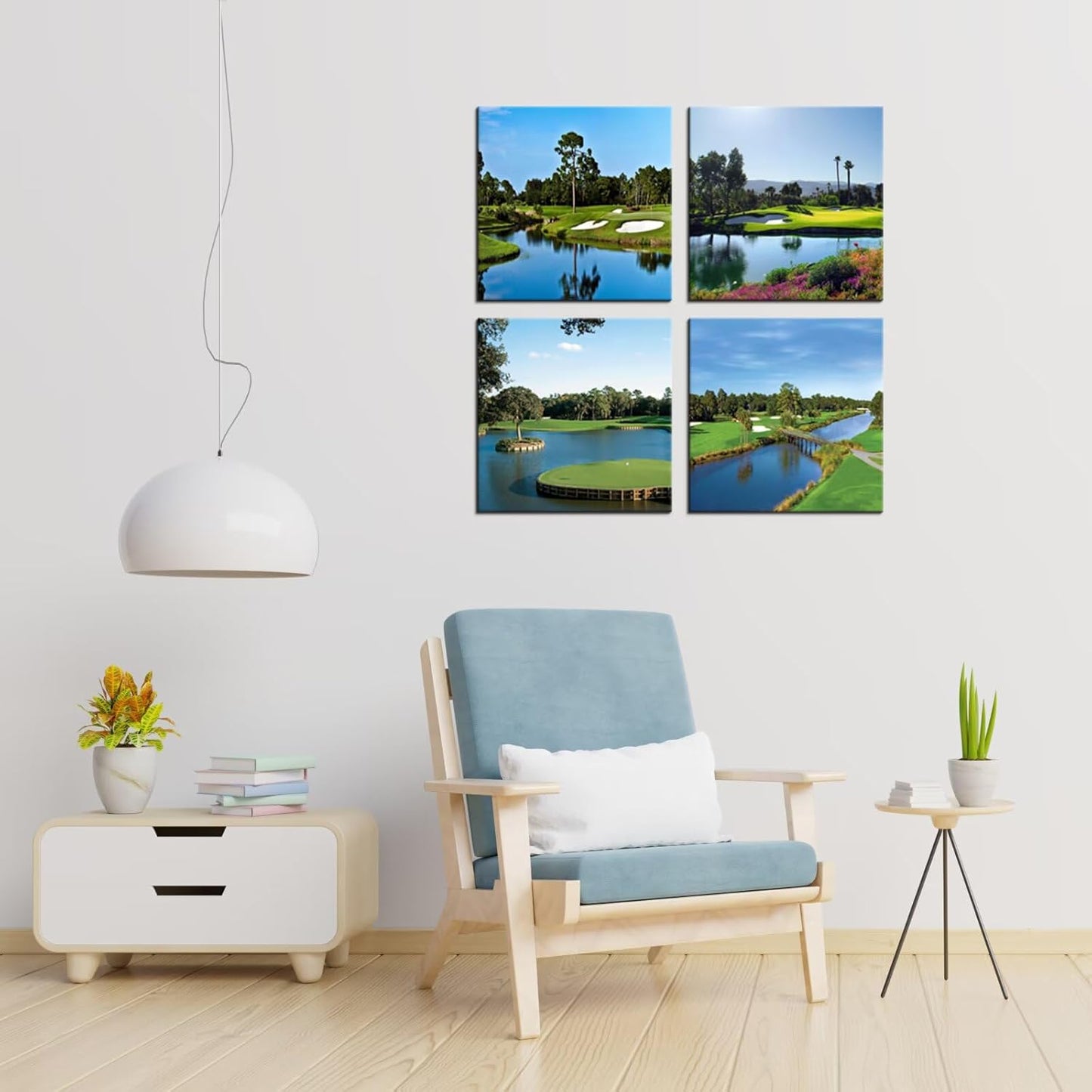 Pankila USA California Golf Course Wall Art Golf Club Canvas Wall Decor Blue Green Abstract Painting Pictures Poster for Home Decor Living Room Bedroom Bathroom Office Artwork (20''W x 20''H x4)