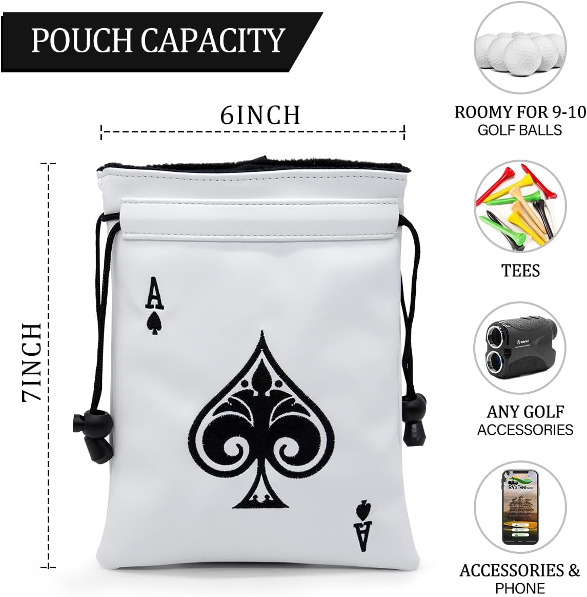 montela golf Valuables Pouch,Ace Poker Golf Bag Pouch with Drawstrings Golf Tee Bag Leather Golf Tee Pouchs for Men Women