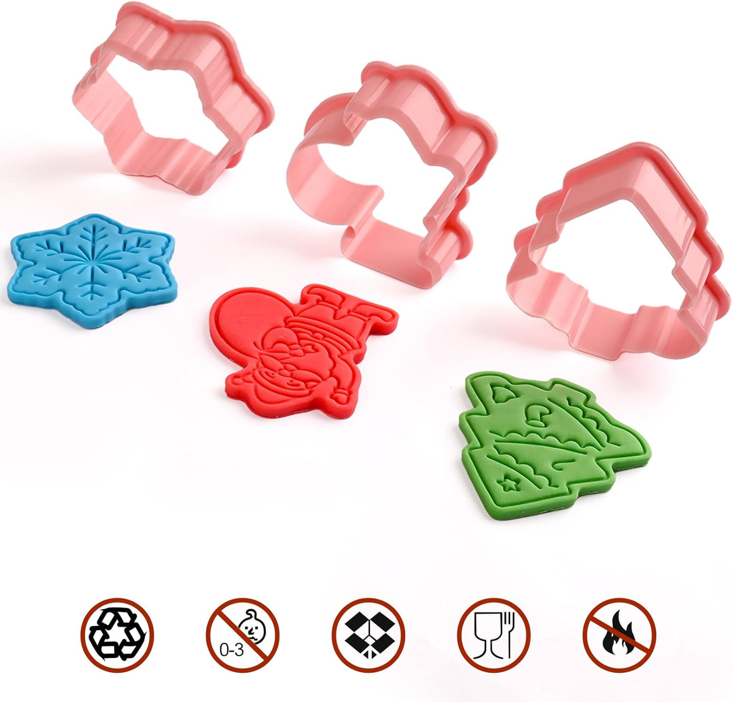 (Set of 8) Christmas Cookie Cutters with Plunger Stamps Set, Gingerbread Boy/Girl Snowman Santa Claus Snowflake Christmas Tree Reindeer Cookie Cutters