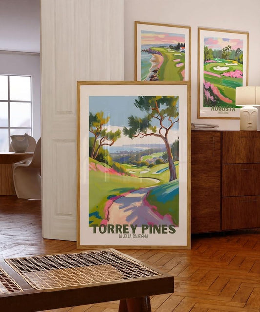 Nationcog Torrey Pines Golf Course Poster, Vintage California Travel Wall Art Print, Retro Coastal Landscape Painting, Retro Golf Artwork for Dog Lovers, Husband, or Golf Friends (Unframed) (24x36)