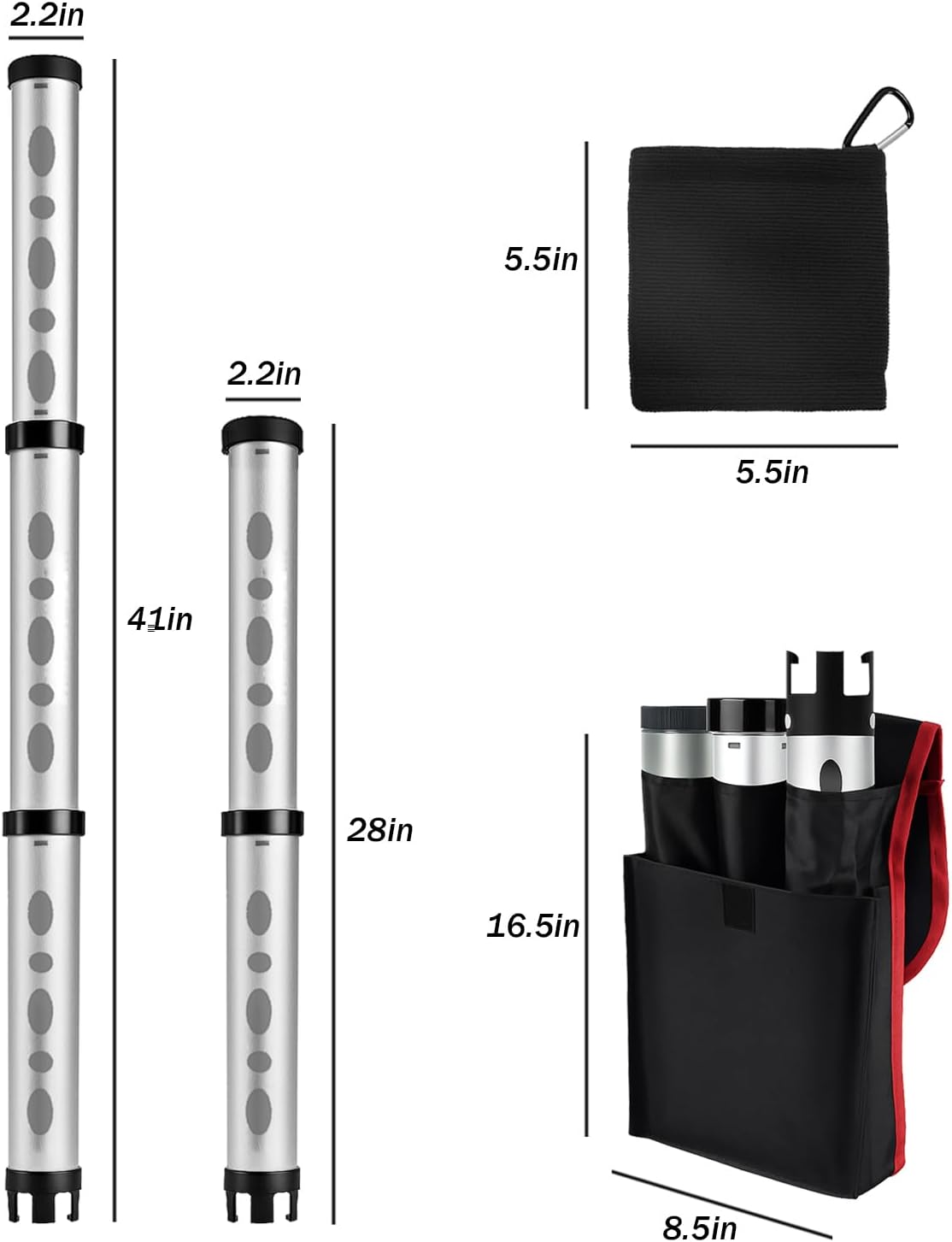 Golf Ball Picker Upper, Aluminum Golf Ball Retriever, Durable & Portable Ball Collector Tube, Holds 24 Golf Balls with Carry Bag & Ball Towel, Great Golf Gifts for Men