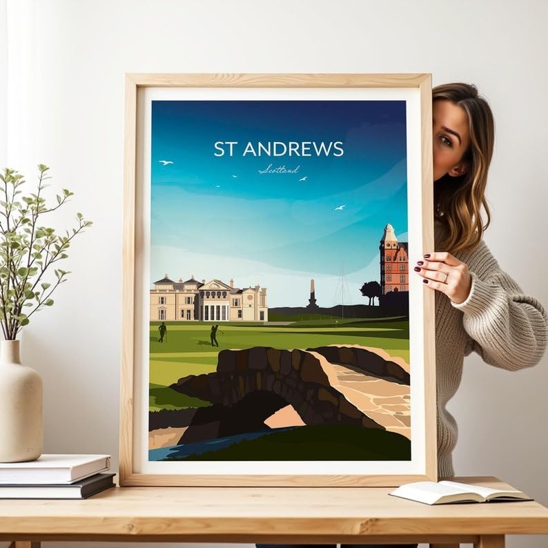 Nationcog Golf Print of St Andrews 18th Hole - Scotland, St Andrews Golf Poster, Vintage Golf Travel Poster, Scotland Golf Course Art, Golf Course Wall Art, St Andrews Print (Unframed) (9x11)